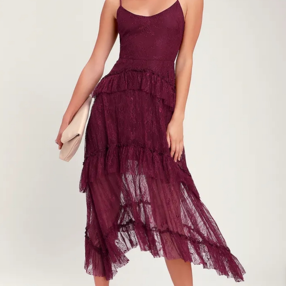 Lulu's Wonderfully Whimsical burgundy lace dress M